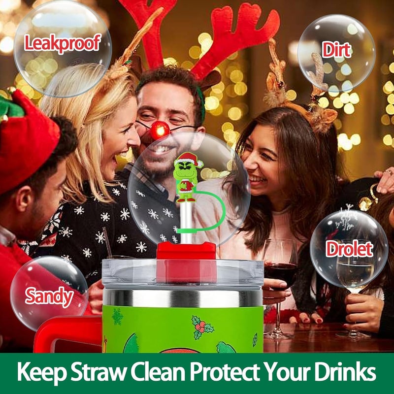 ZERCEJC 6 PCS Christmas Straw Cover Cap for Stanley Cup，Xmas Straw Toppers Compatible with Stanley 30&40 Oz Tumbler，Reusable Silicone Straw Tips Lids for Stanley Cup Accessories - Image 5